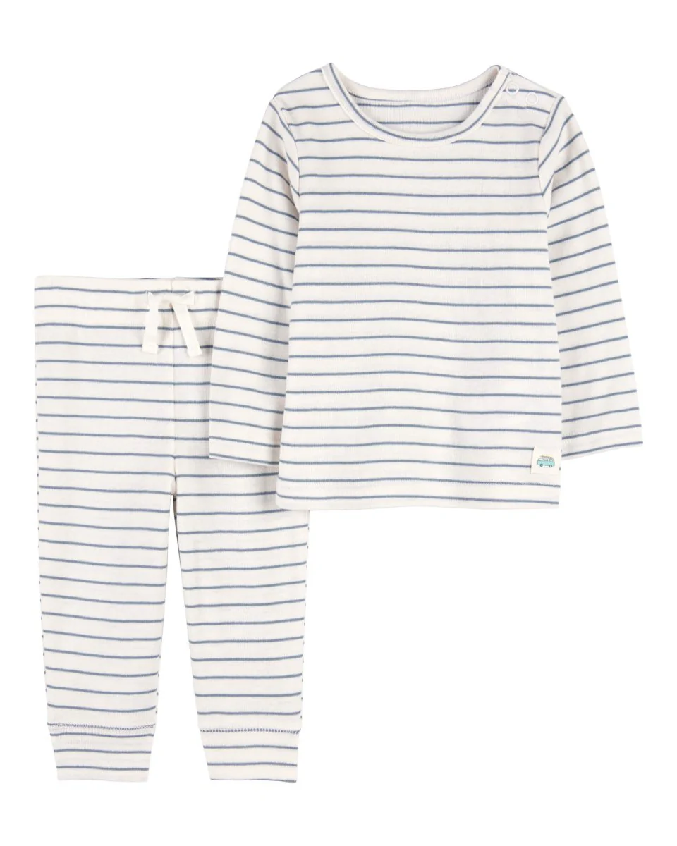 Conjunto de dos piezas de algodón, pantalón y camiseta, diseño a rayas