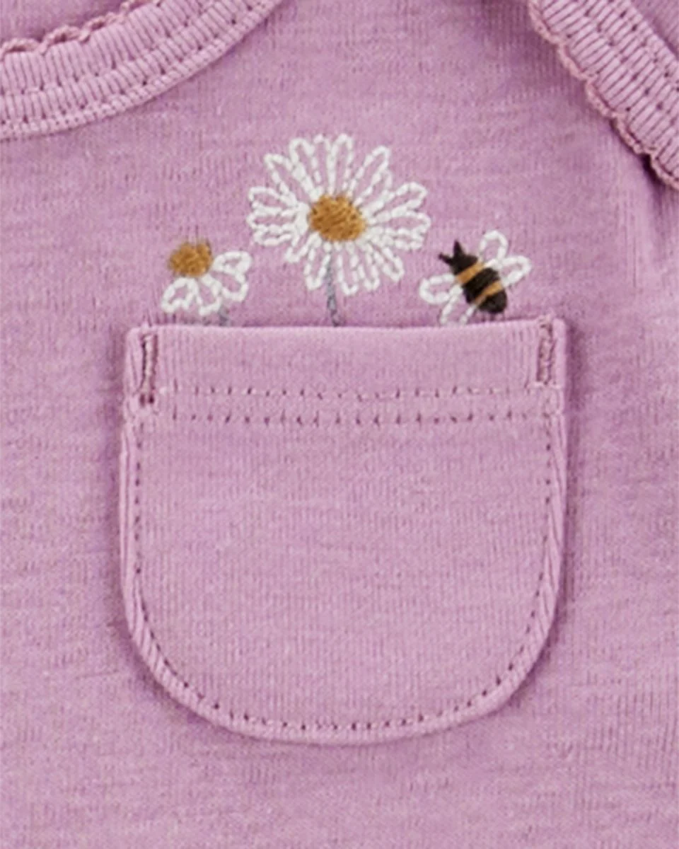 Conjunto tres piezas de algodón, chaqueta, pantalón y body, diseño floral - Image 3