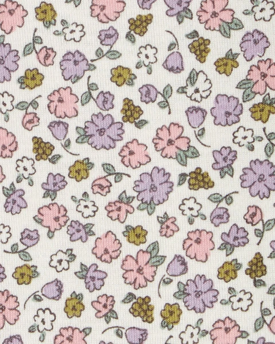 Conjunto tres piezas con dos bodies de algodón y calza con volantes, diseño floral - Image 3