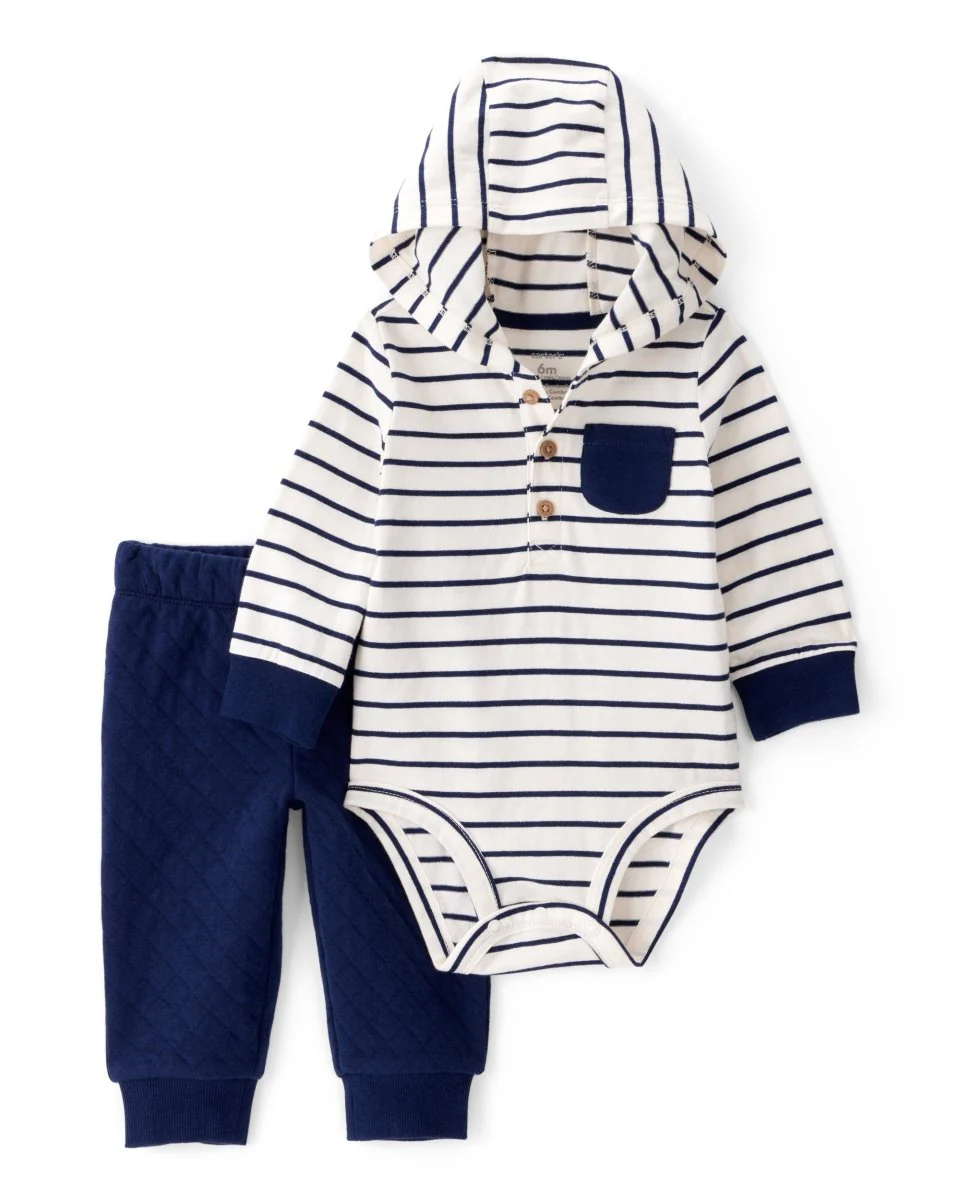 Conjunto 2 piezas con body a rayas con capucha y jogger