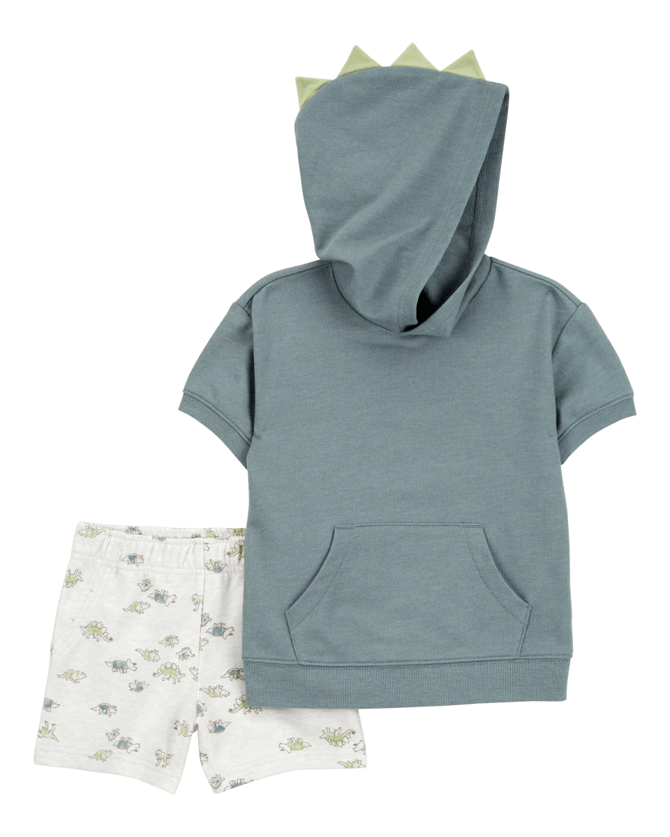 Conjunto de dos piezas con sudadera con capucha y estampado de dinosaurio