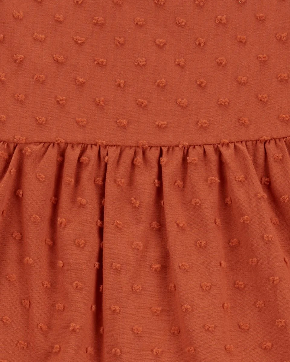 Conjunto vestido y cubrepañal texturizado color terracota - Image 4