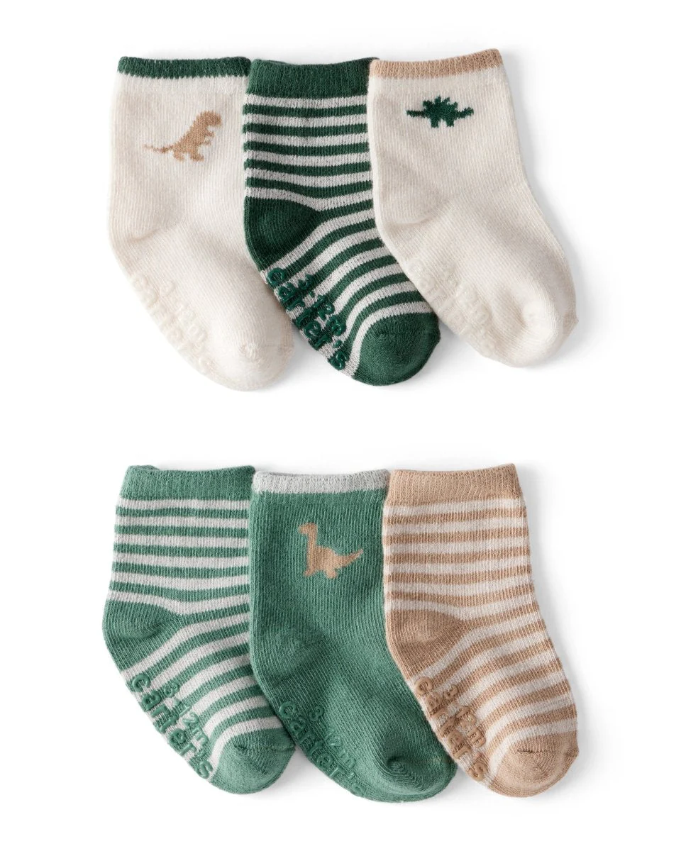 Pack 6 calcetines tobilleros de bebé con dinosaurios