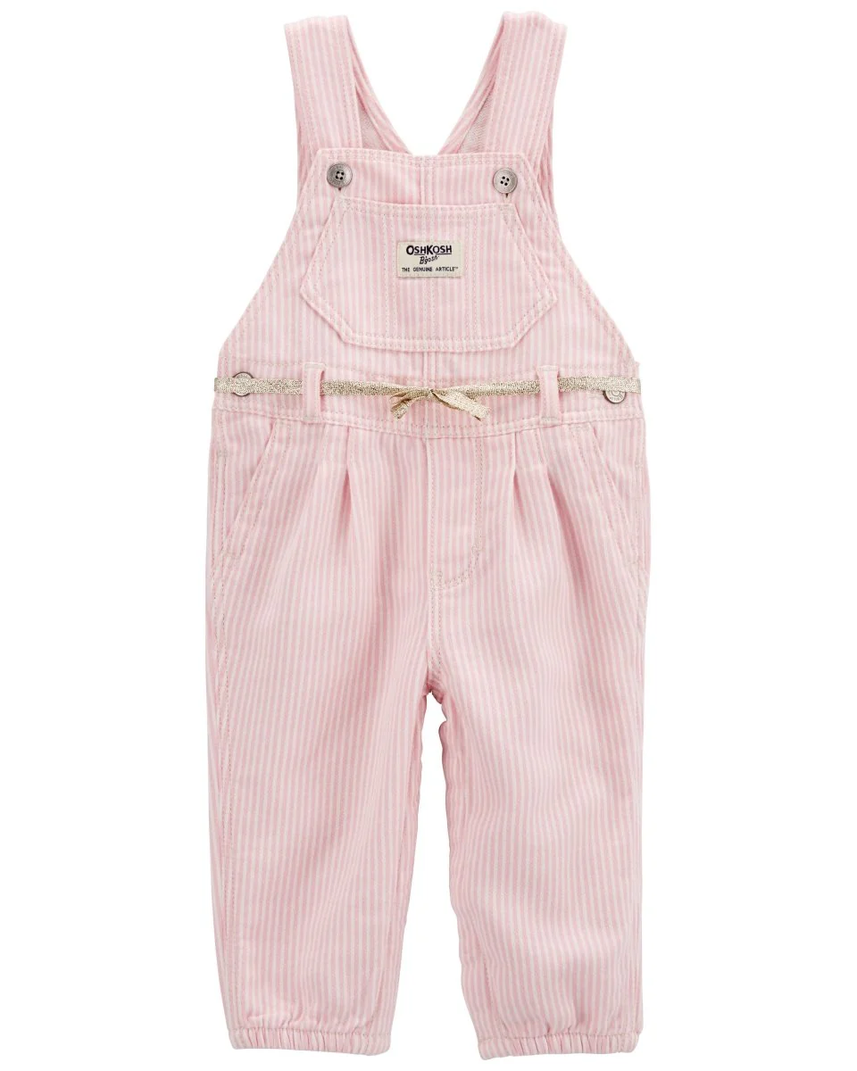 Peto denim rosa a rayas con lazo dorado