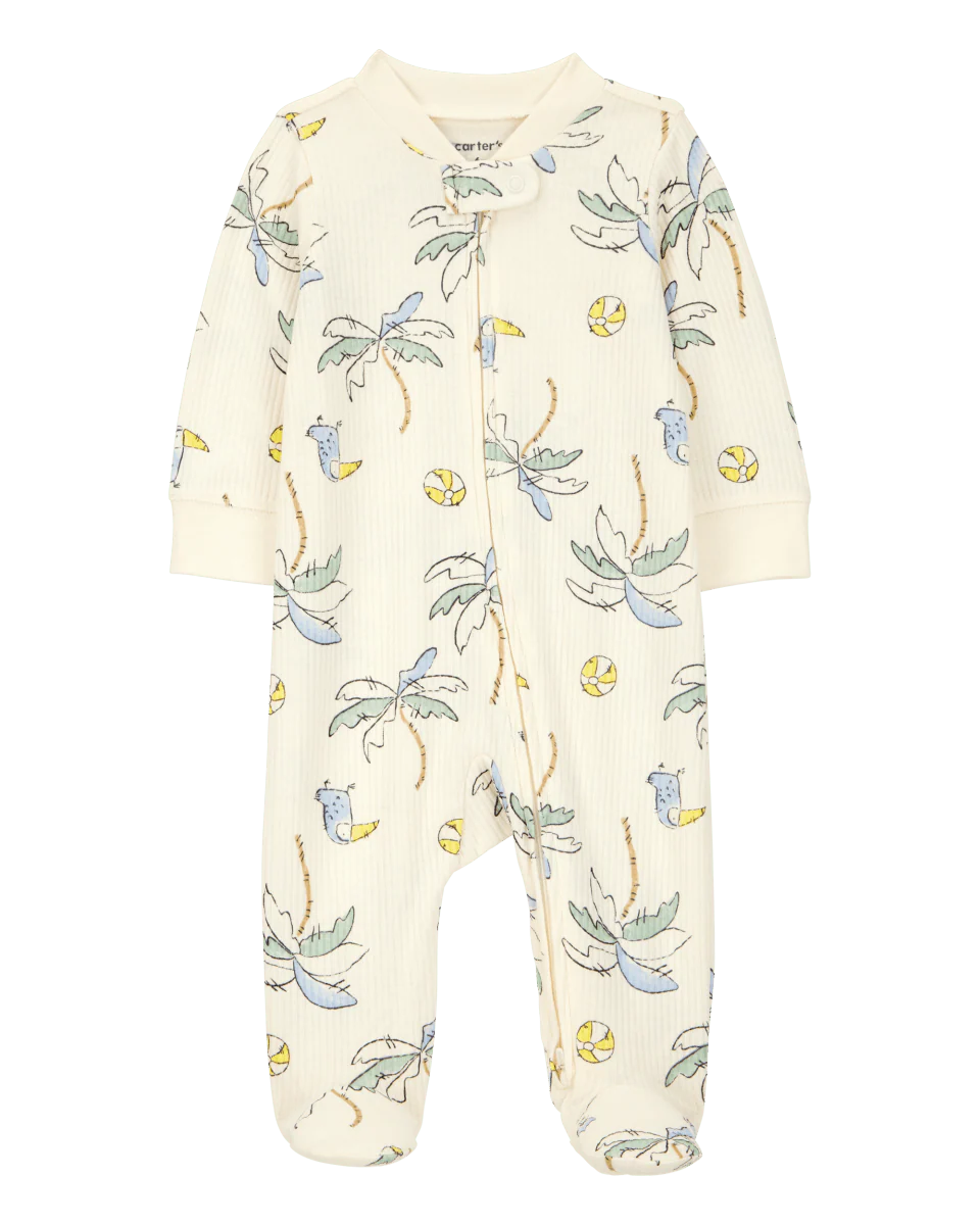 Pijama entero con cremallera bidireccional y estampado de palmeras