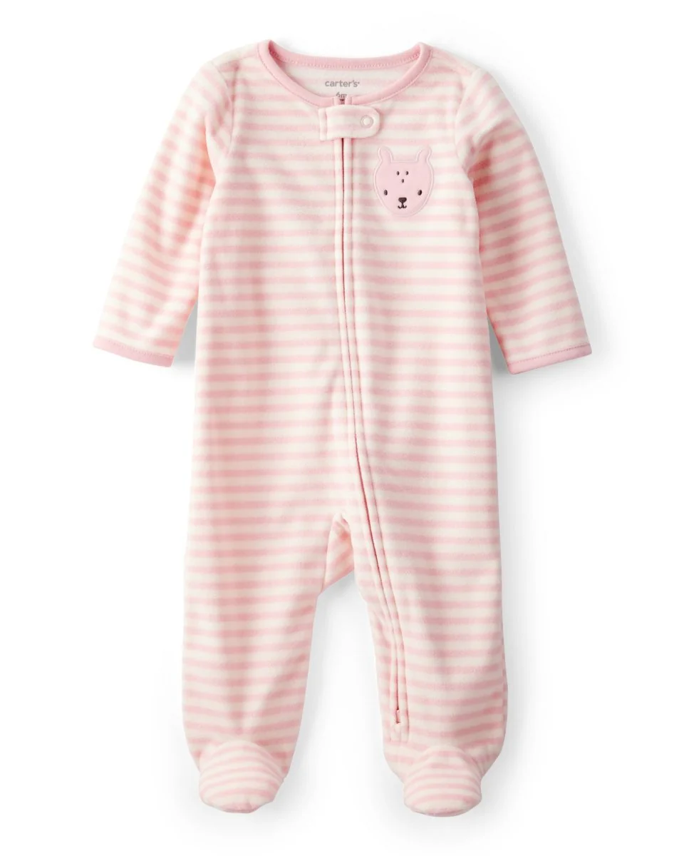 Pijama enterizo de polar rosa con diseño a rayas