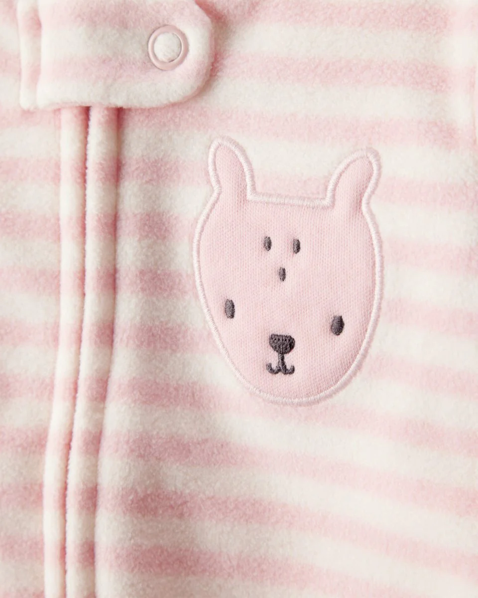 Pijama enterizo de polar rosa con diseño a rayas - Image 2