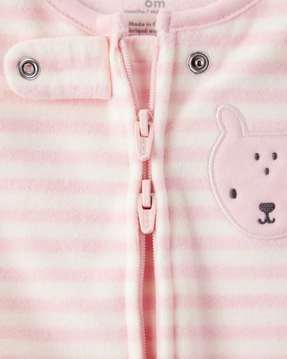 Pijama enterizo de polar rosa con diseño a rayas - Image 3