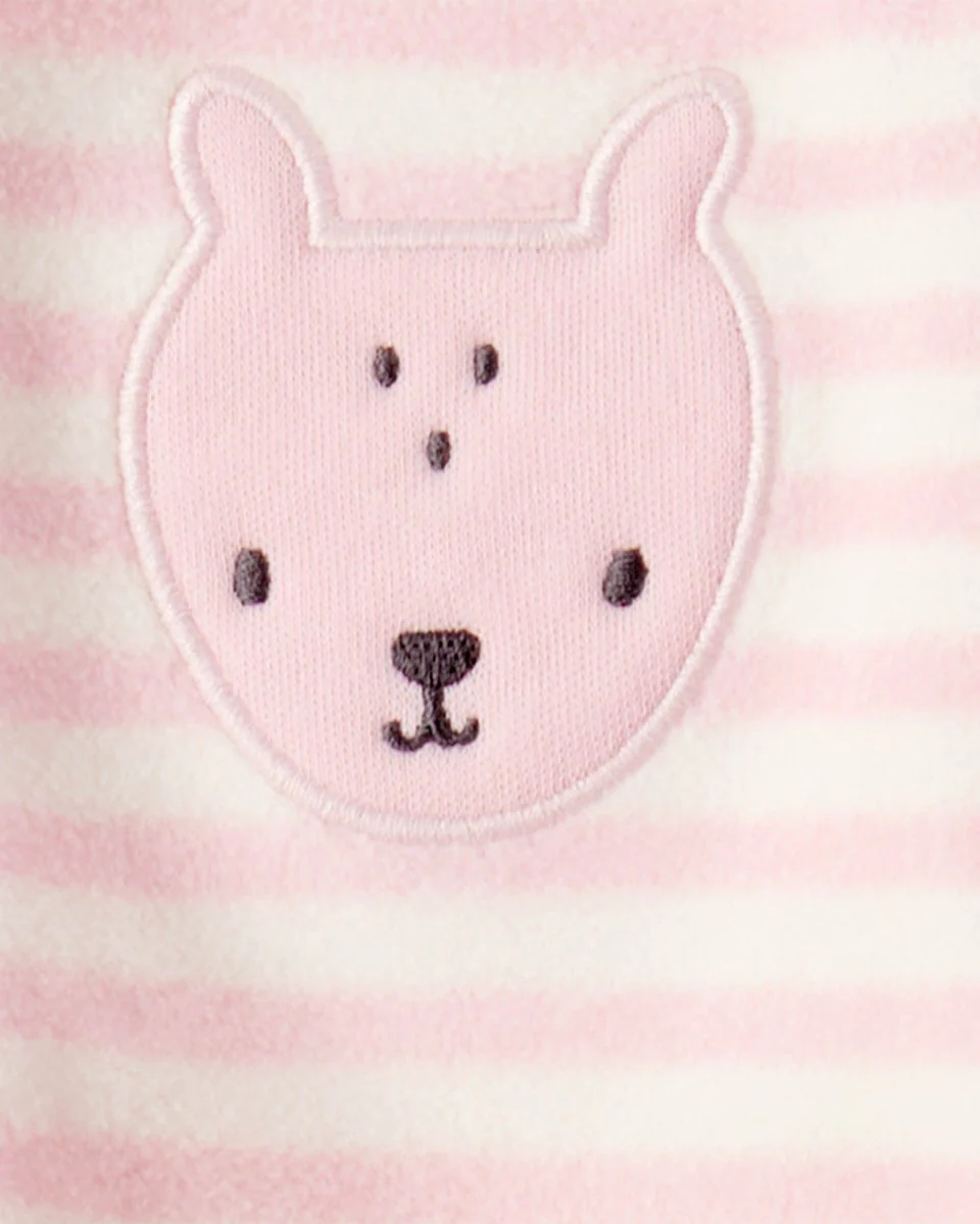Pijama enterizo de polar rosa con diseño a rayas - Image 4
