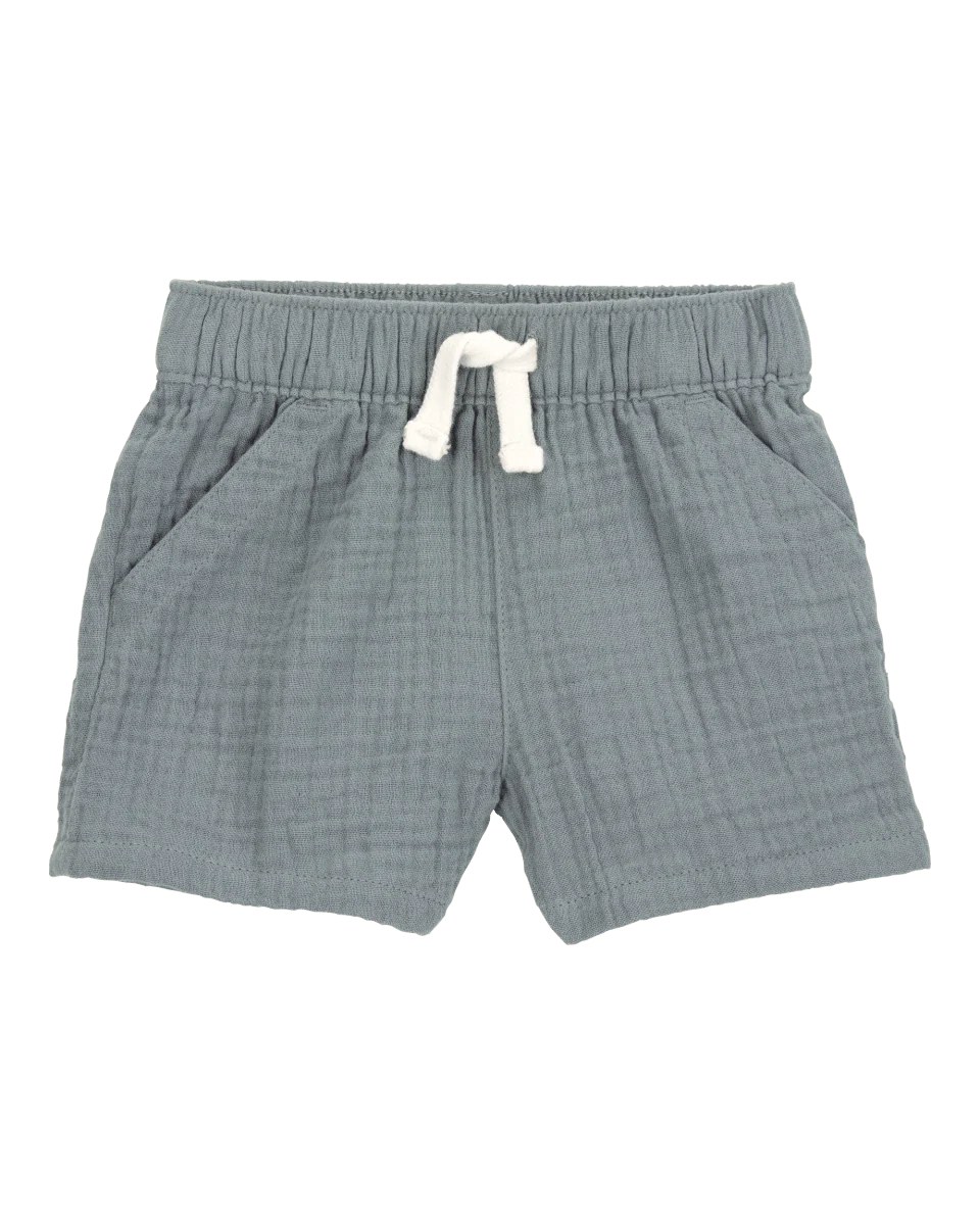 Set tres piezas de algodón, pantalón corto, camiseta henley y body, gris - Image 2