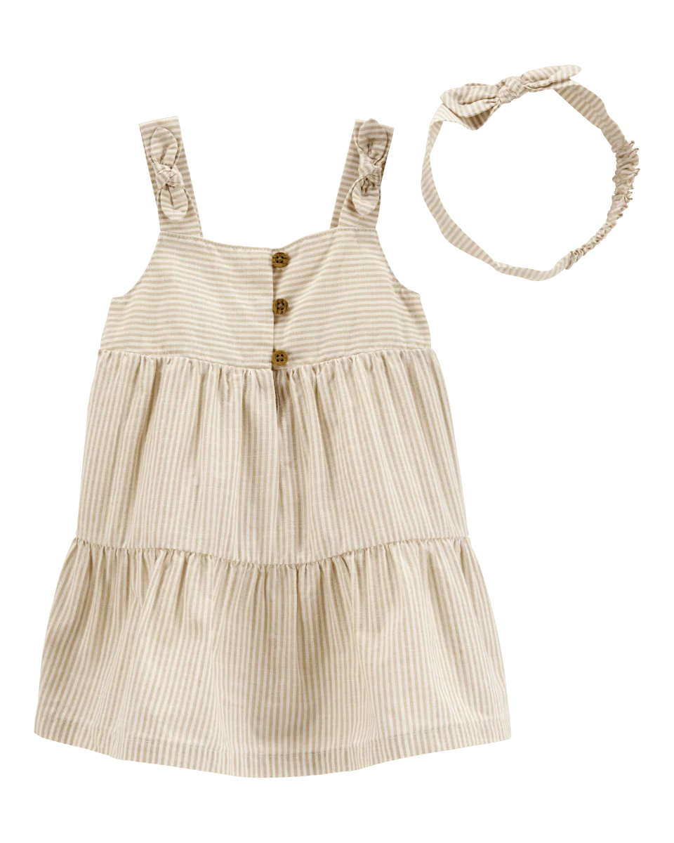 Vestido de algodón y vincha, diseño a rayas